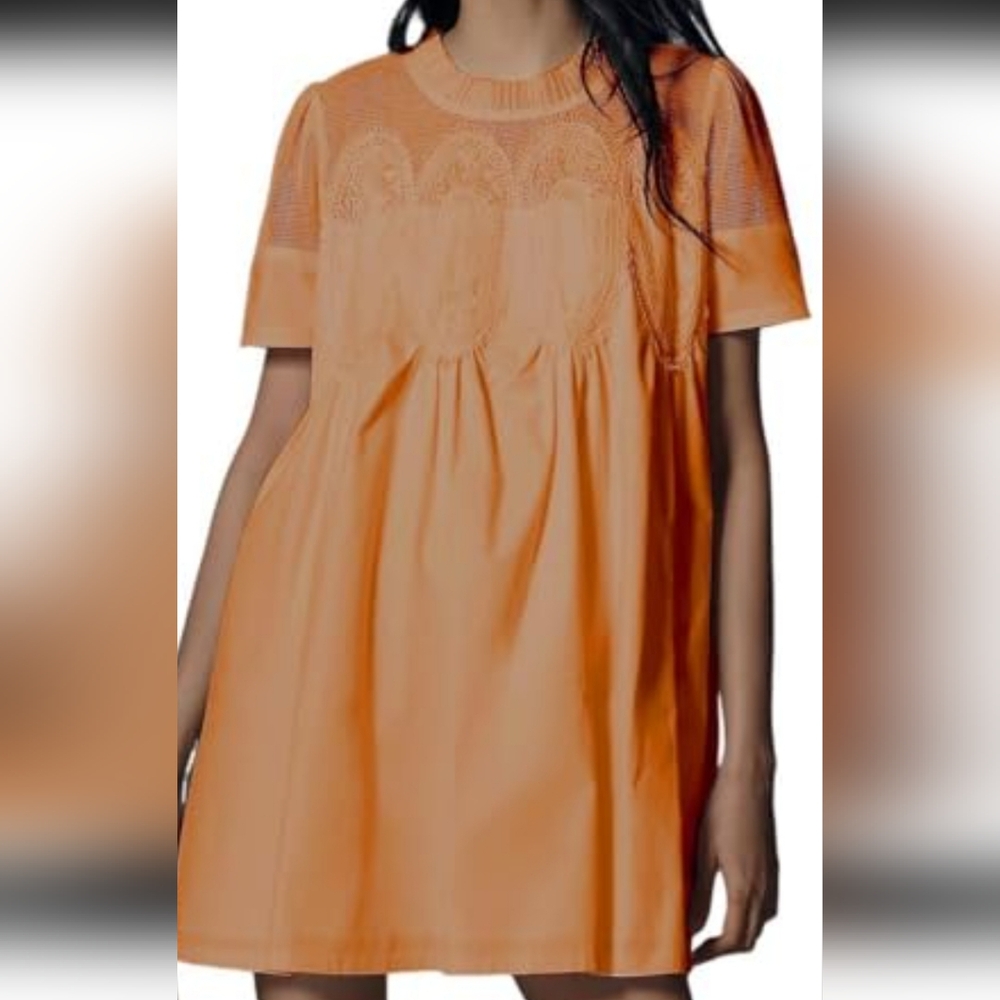 Orange Babydoll Laced Dress With Pockets Size S